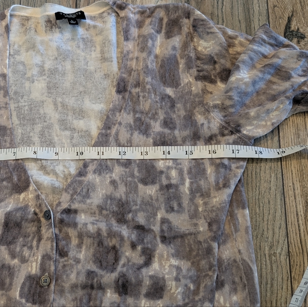 TALBOTS Short Sleeve Cardigan Sweater Lightweight Patterned Taupe and Gray LP - Picture 5 of 7
